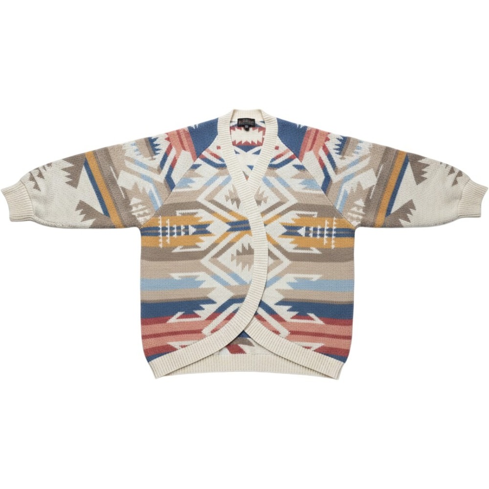 Pendleton Southwestern Geometric Open Front Cardigan Cotton Wool Blend Large